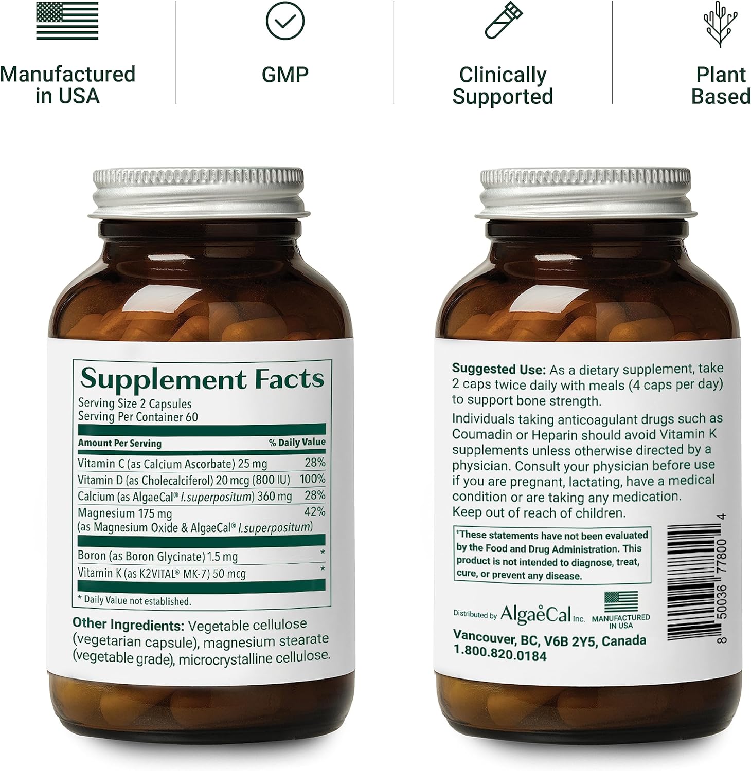 AlgaeCal Plus Bundle: Red Algae Calcium with Vitamin D3 & 16 Nutrients for Bone Health & Immune Support