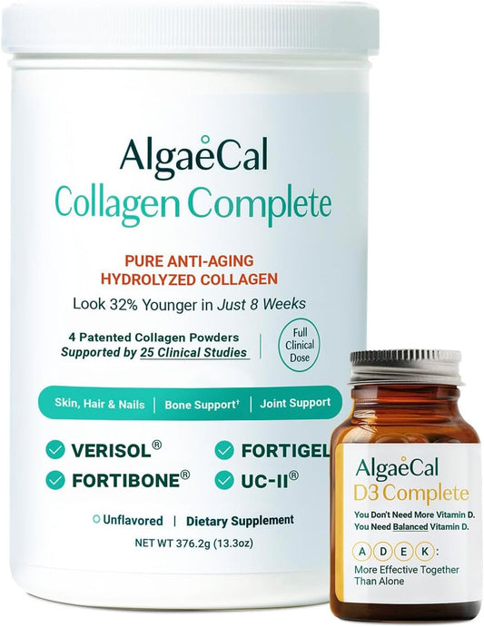AlgaeCal Vitamin D3 & Collagen Bundle with Verisol, Fortibone, Fortigel - Vitamin D3 K2 for Immune Support