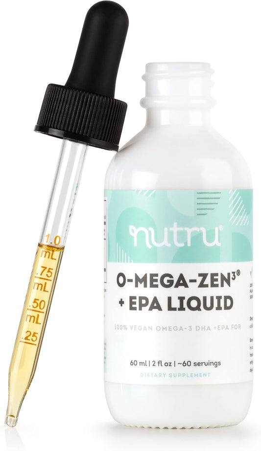 Algal Omega-3 Liquid Supplement with DHA and EPA - Vegan Essential Fatty Acids - 2 Fl Oz