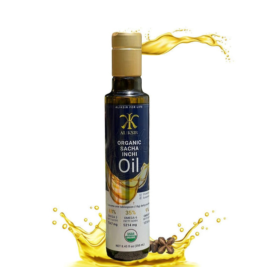 ALIKSIR Organic Sacha Inchi Oil - Extra Virgin, High Omega Fatty Acids, Cold Pressed with Vitamin E for Hair, Nails, and Skin