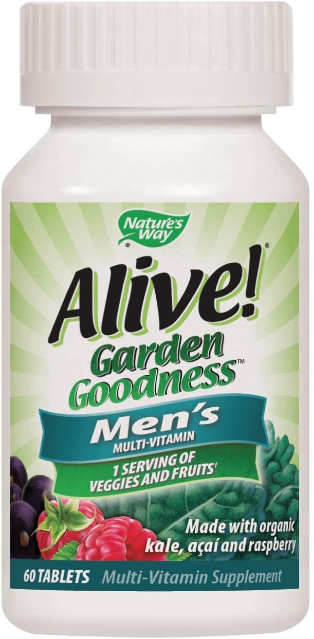 Alive! Garden Goodness Men's Multivitamin with High Potency B-Vitamins, 60 Tablets - Includes One Serving of Veggies and Fruits