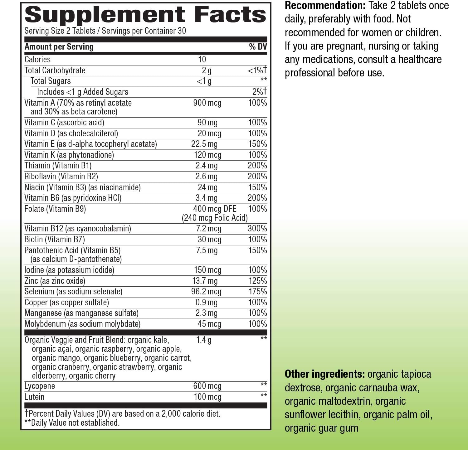 Alive! Garden Goodness Men's Multivitamin with High Potency B-Vitamins, 60 Tablets - Includes One Serving of Veggies and Fruits