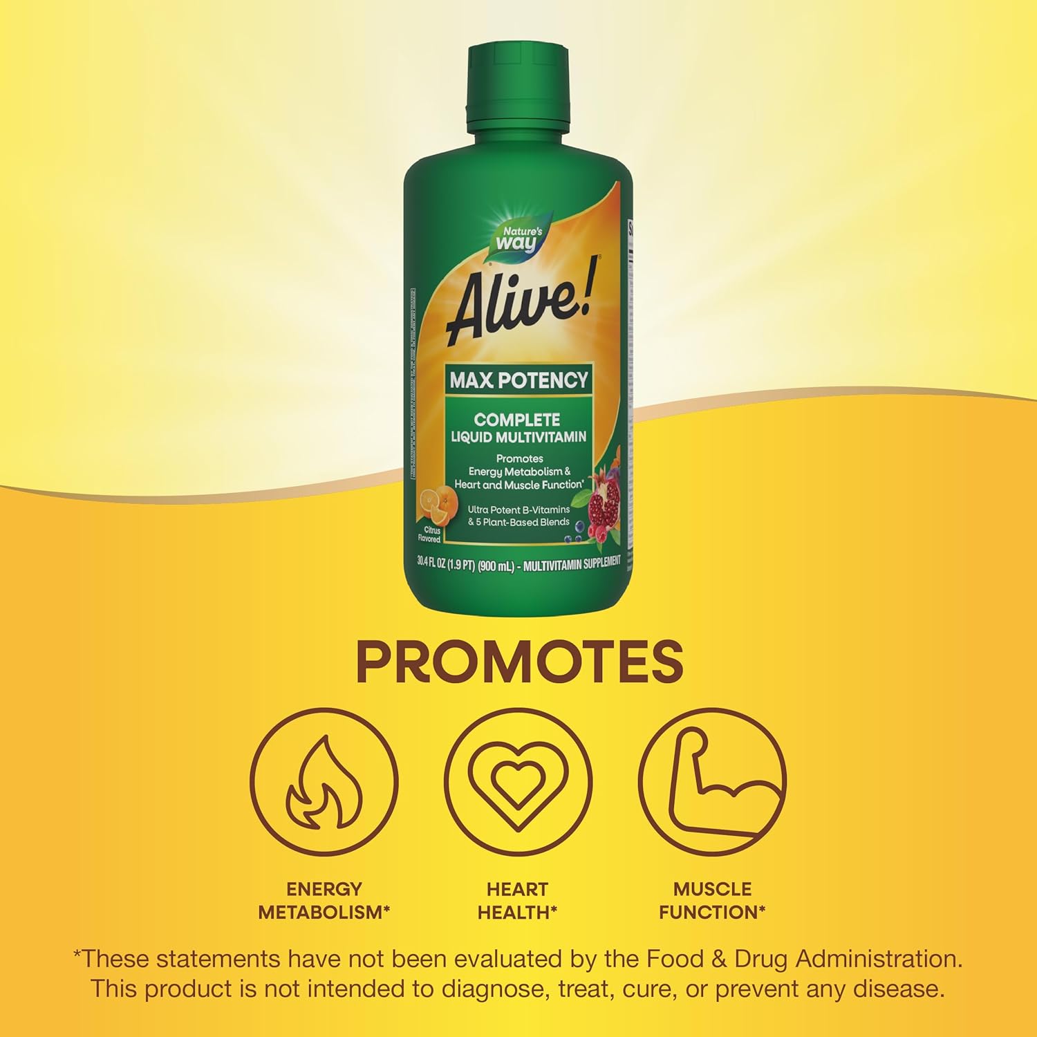 Alive! Max Potency Liquid Multivitamin for Women and Men - Citrus Flavored - Antioxidants, Vitamins C & E - 30.4 Fl Oz