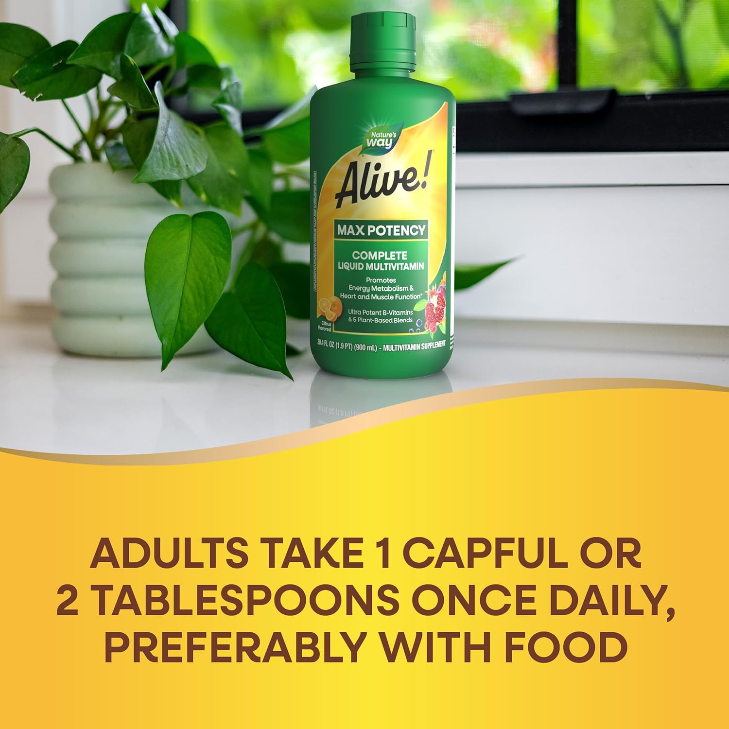 Alive! Max Potency Liquid Multivitamin for Women and Men - Citrus Flavored - Antioxidants, Vitamins C & E - 30.4 Fl Oz