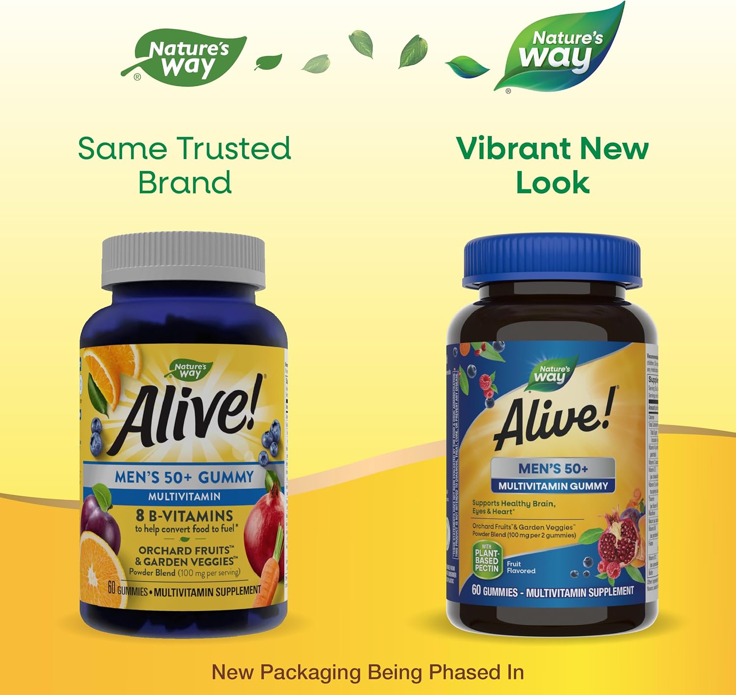 Alive! Men’s 50+ Gummy Multivitamins - Supports Brain, Eyes, Heart - B-Vitamins - Gluten-Free - Vegetarian - Fruit Flavored - 60 Gummies