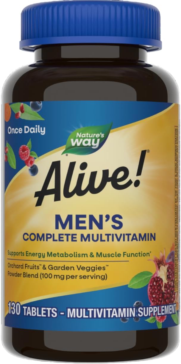 Alive! Men's Complete Daily Multivitamin for Energy & Muscle Function, 130 Tablets