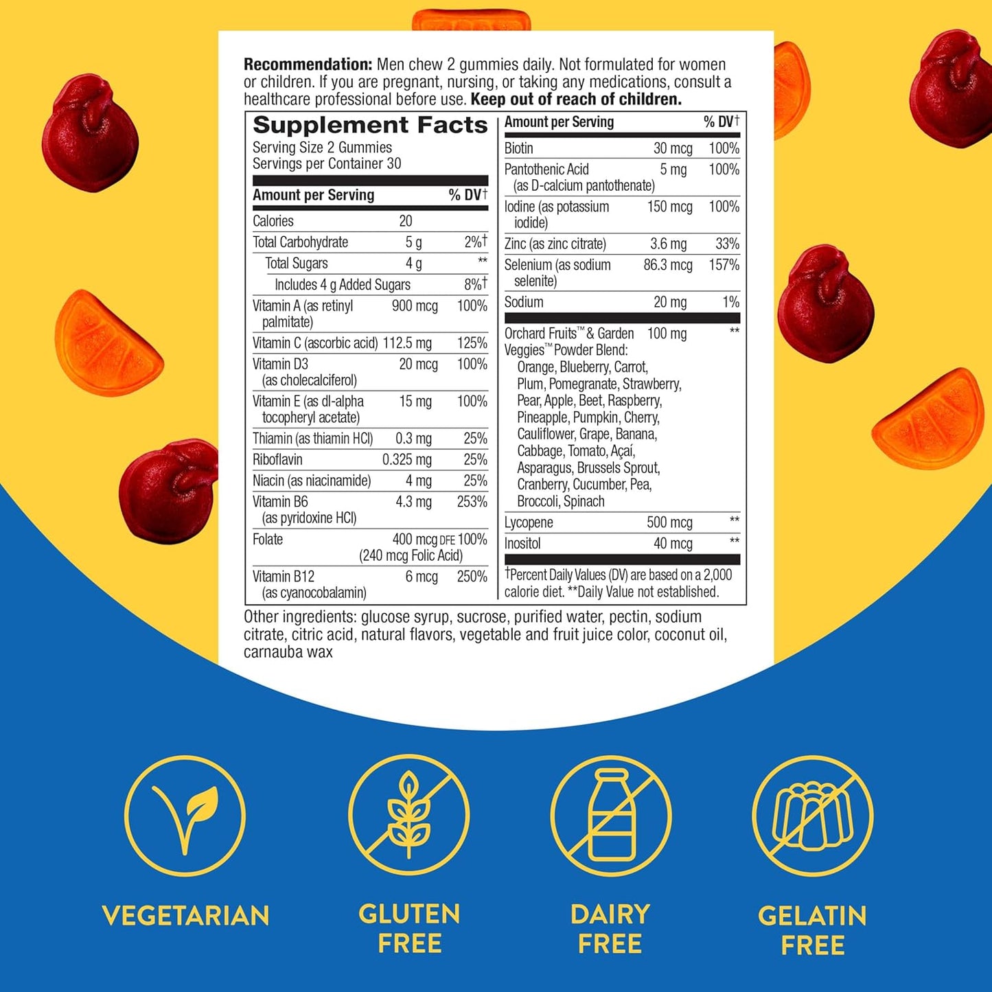 Alive! Men's Daily Gummy Multivitamin - Energy & Muscle Support - B-Vitamins, Superfood Antioxidants - 60 Gummies