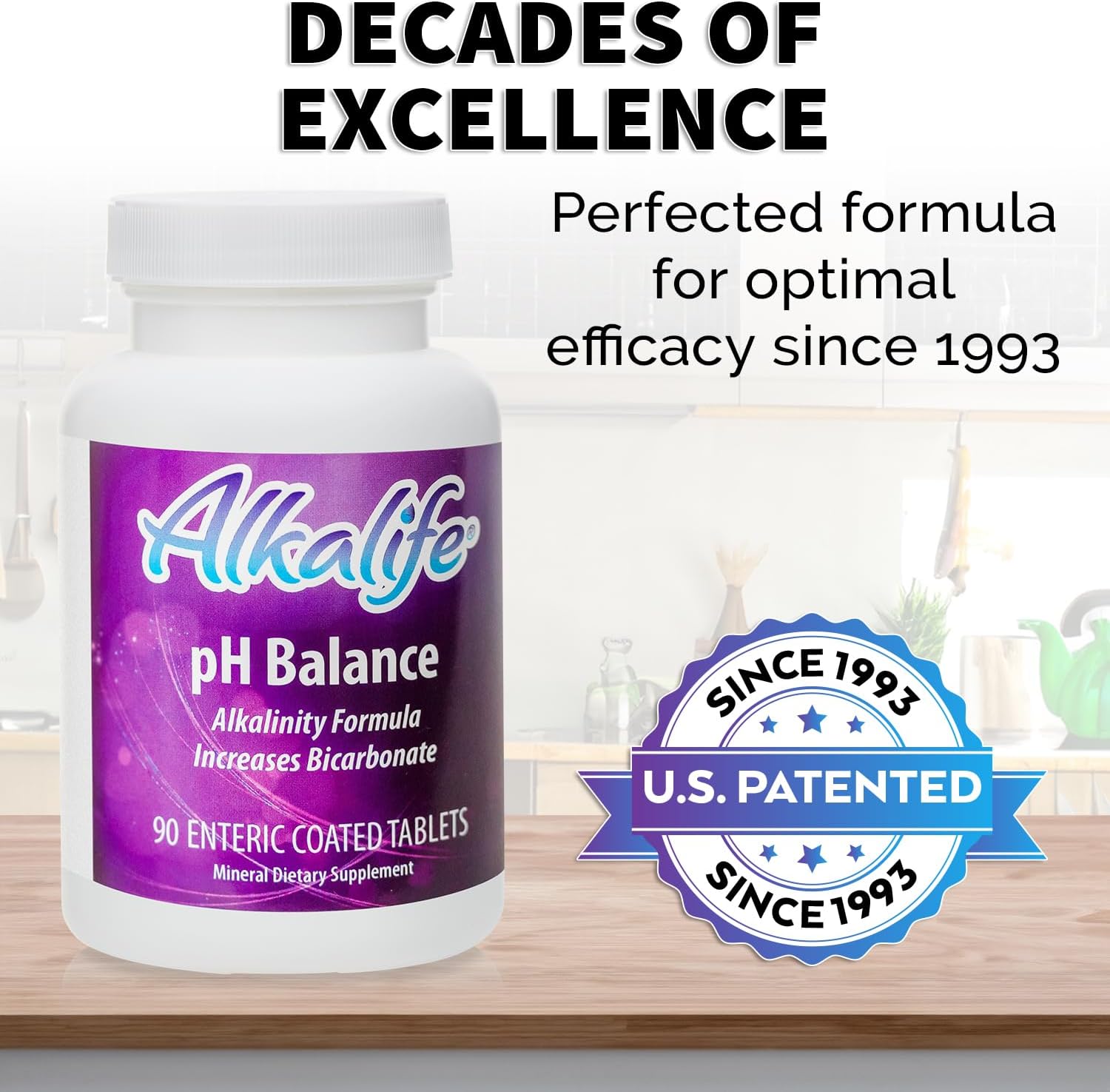 Alkalife pH Balance Pills - Patented Alkaline Sodium & Potassium Bicarbonate Supplement - Neutralize Acid, Balance pH, Immune Support - 90 Tablets