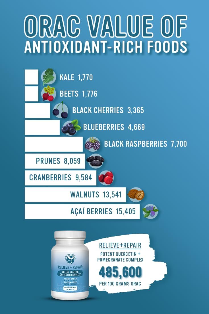 Alkaline for Life Quercetin 1000mg Supplement with Pomegranate Juice Powder - Supports Relief and Repair - 90 Tablets