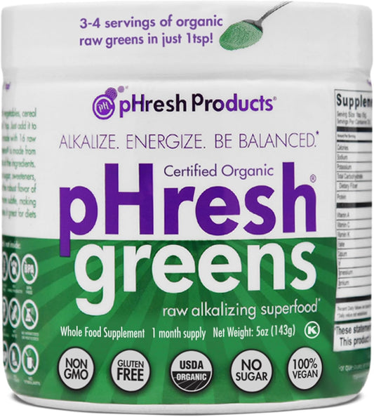 Alkalizing Superfood Greens Powder - 1 Month Supply | Gluten-Free | Natural Enzymes | Raw Nutrients | Ideal for Intermittent Fasting and Keto | 5 Ounces
