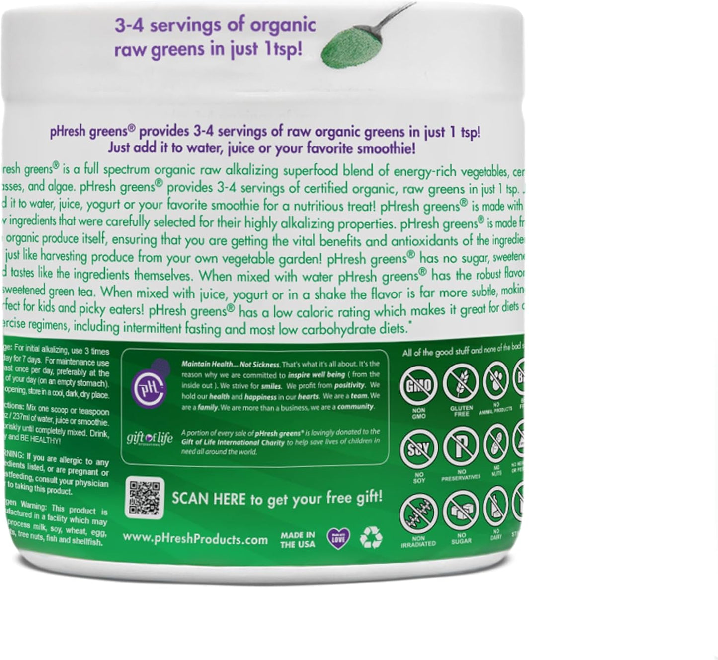 Alkalizing Superfood Greens Powder - 1 Month Supply | Gluten-Free | Natural Enzymes | Raw Nutrients | Ideal for Intermittent Fasting and Keto | 5 Ounces