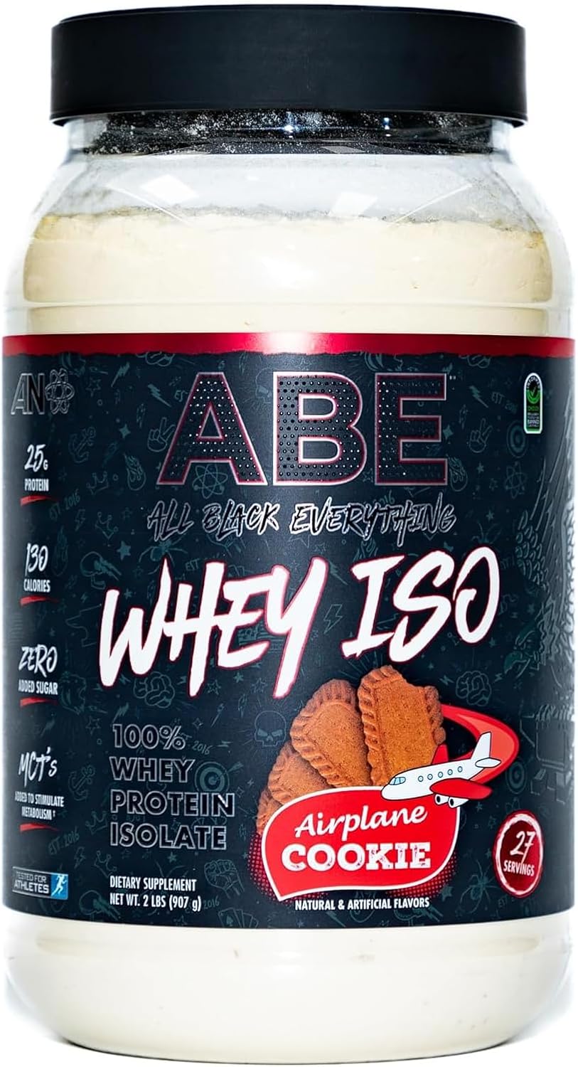 All Black Everything 25g Whey Protein Powder | Airplane Cookie Flavor | 27 Servings | Whey Protein Isolate with MCTs | Low Carb & Sugar