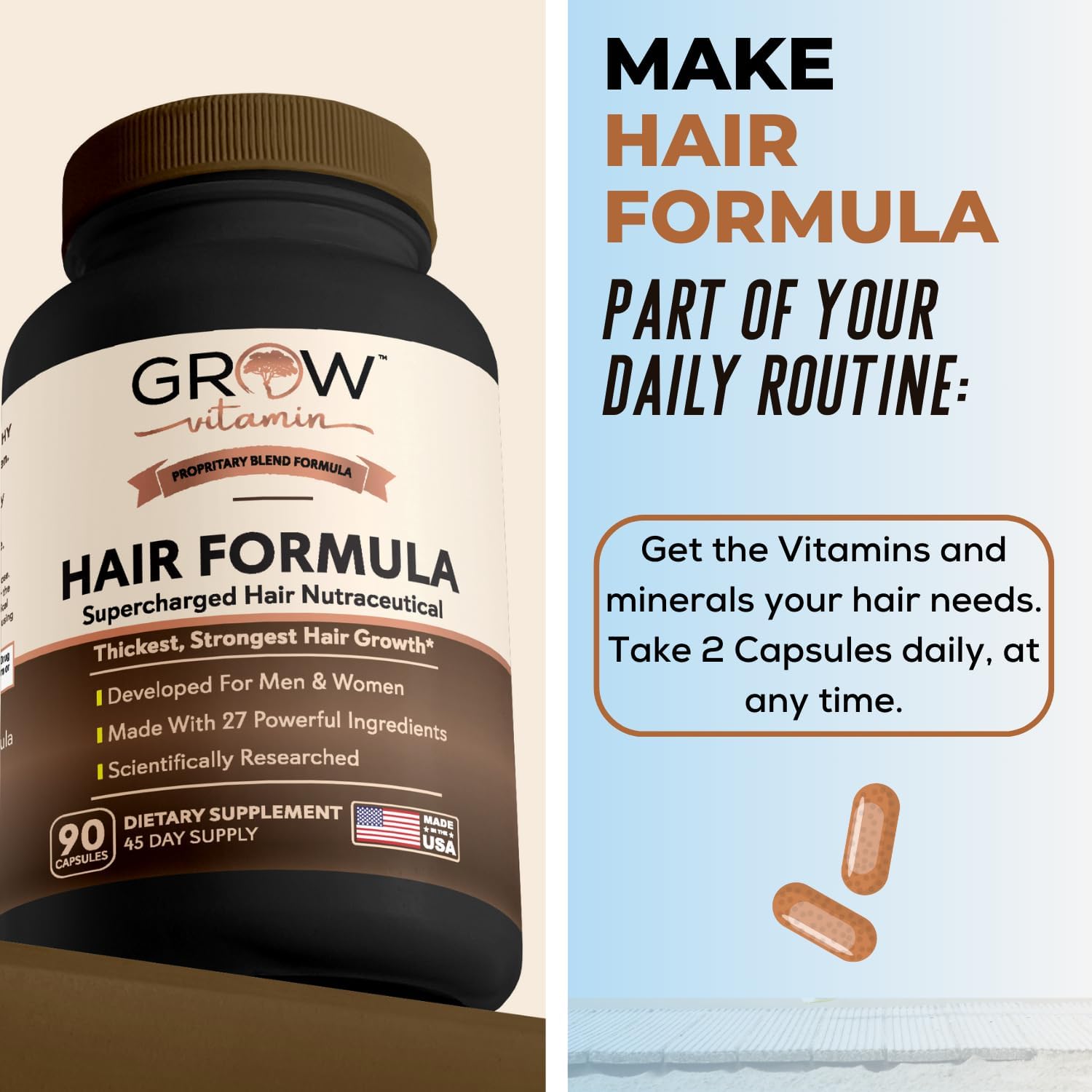 All in One Hair Growth Supplement with Biotin, Saw Palmetto, DHT Blocker, and Trace Minerals - Hair, Skin, and Nails Formula for Men and Women - 90 Capsules