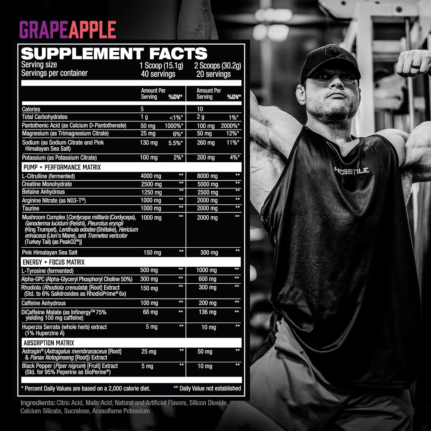 All-in-One Pre Workout Powder for Men and Women - Grape Apple Flavor - Enhance Muscle Pump, Increase Energy, Boost Strength, Sharpen Focus - 40 Servings