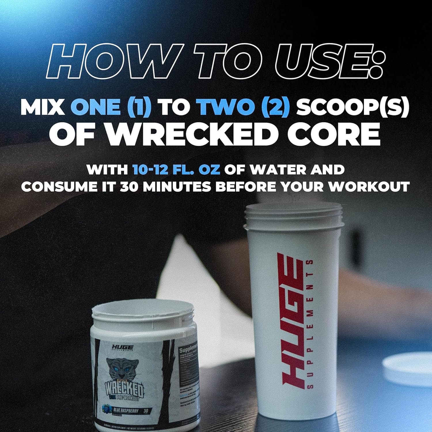 All-in-One Pre-Workout Supplement for Energy, Focus & Pumps - 30 Servings Blue Raspberry Flavor, L-Citrulline, Beta-Alanine, L-Tyrosine & More - Men & Women's Wrecked Core Formula