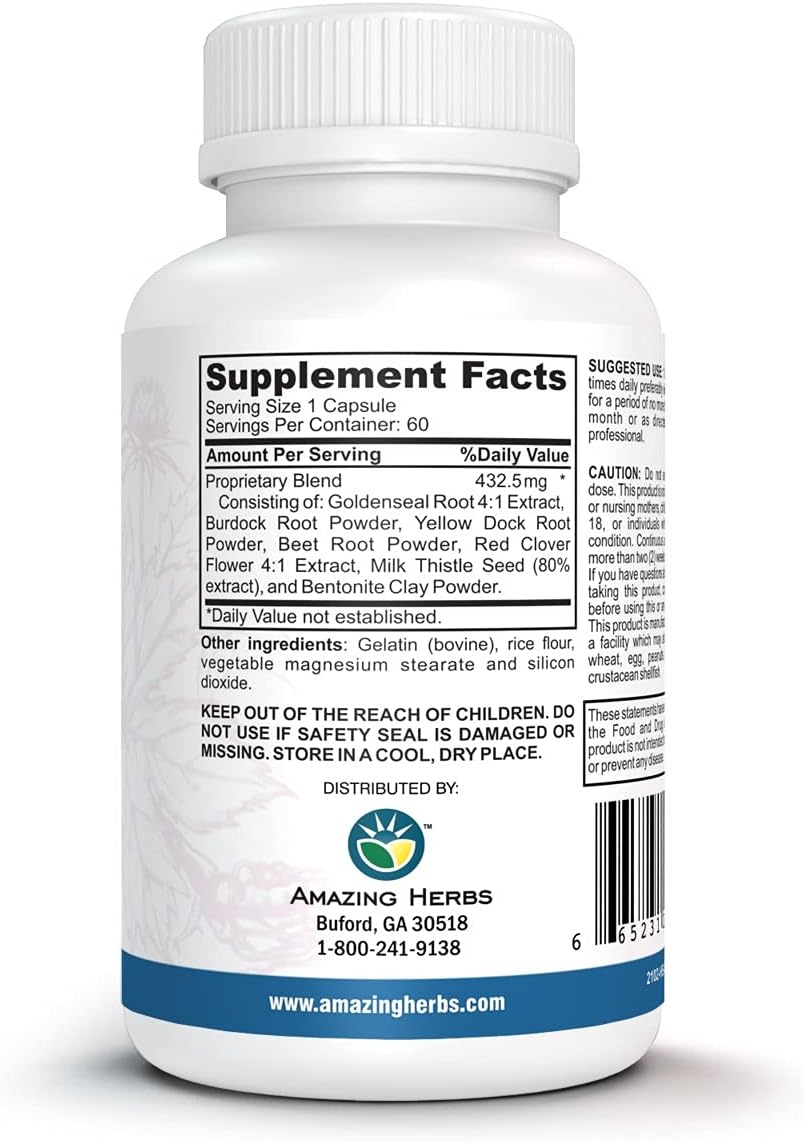 All Natural Blood Purifier & Detox Supplement - 60 Count with 7 Powerful Cleansing Agents