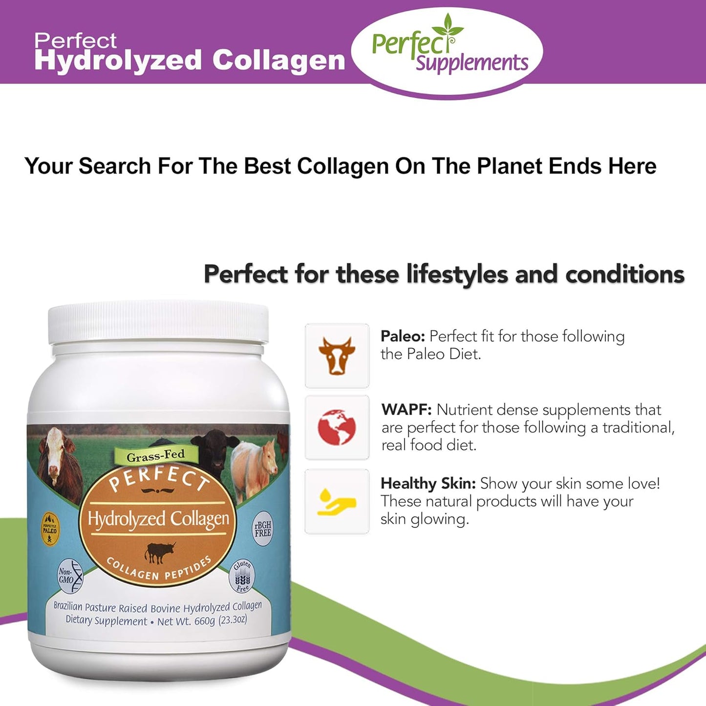 All Natural Brazilian Pasture Raised Hydrolyzed Collagen Powder 660g - Promotes Healthy Skin - 2 Pack