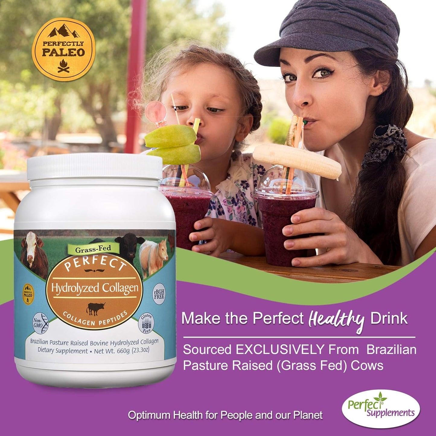 All Natural Brazilian Pasture Raised Hydrolyzed Collagen Powder 660g - Promotes Healthy Skin - 2 Pack