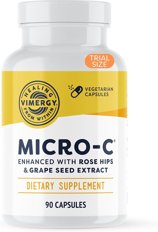All-Natural Buffered Vitamin C Capsules with Rose HIPS, Rutin, Grape Seed & Acerola Fruit Extract - 90 Servings, 500mg - Supports Immune System & Skin Health