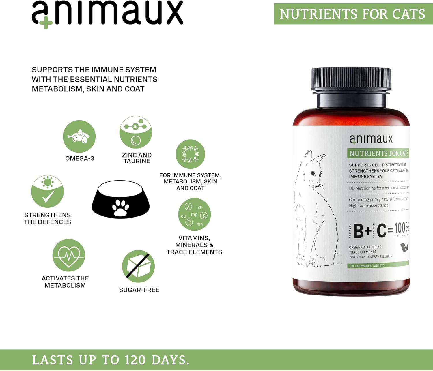 All-Natural Cat Vitamins for Strengthening Immune System & Healthy Skin - 120 Chewable Tablets