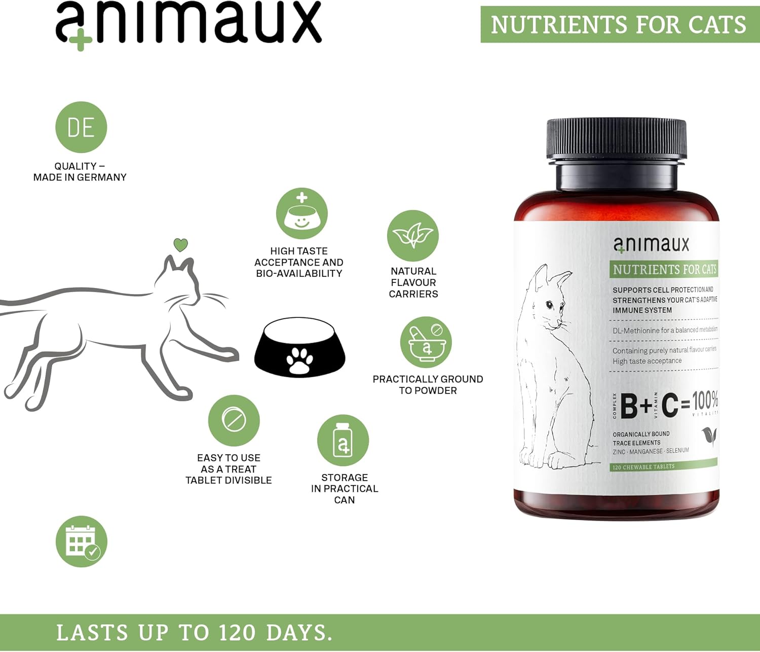 All-Natural Cat Vitamins for Strengthening Immune System & Healthy Skin - 120 Chewable Tablets