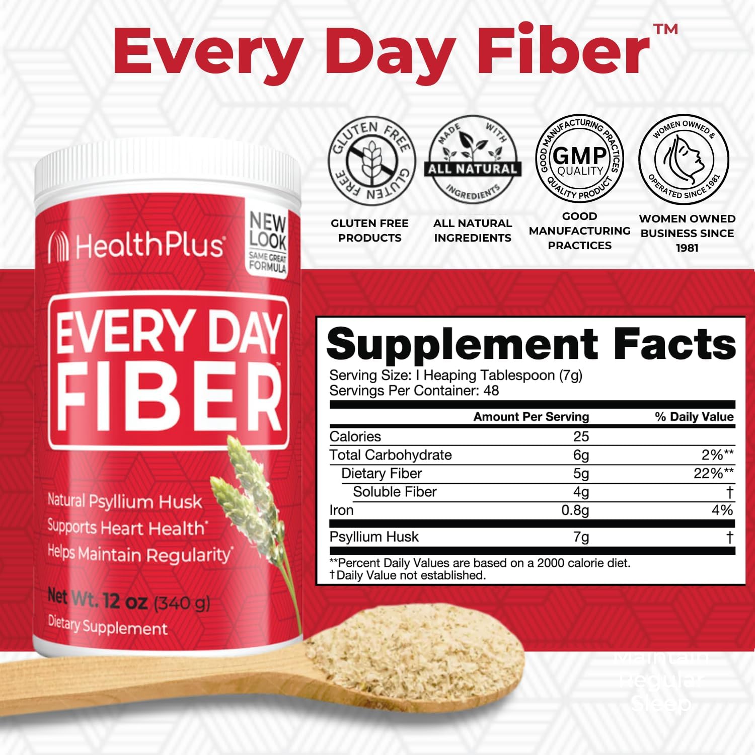 All Natural Daily Fiber for Digestive Support and Heart Health - 12 oz, 48 Servings