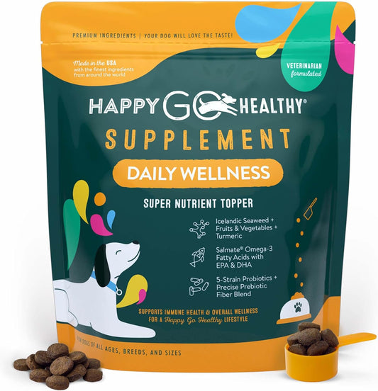 All-Natural Dog Daily Wellness Supplements | Probiotic & Prebiotic Blend with Fish Oil & Seaweed | Promotes Health & Happiness | 120 Count