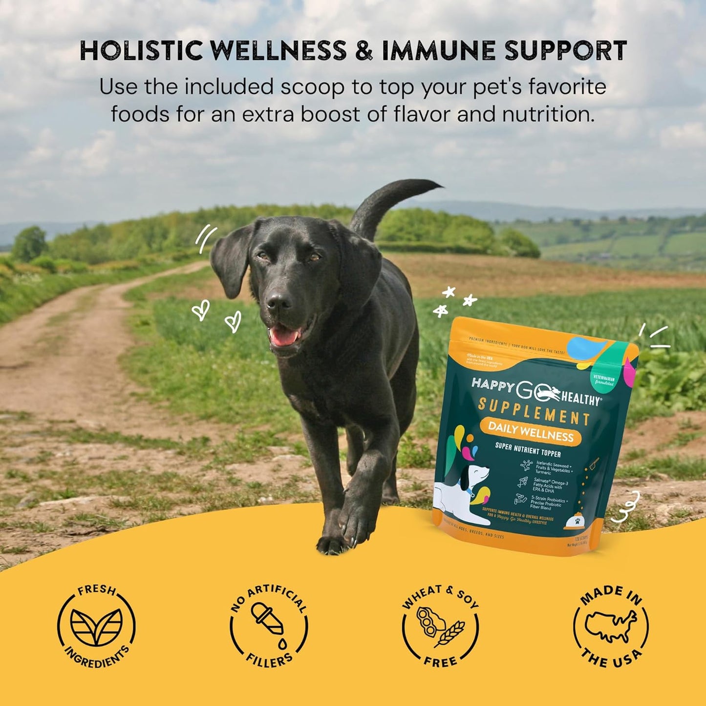 All-Natural Dog Daily Wellness Supplements | Probiotic & Prebiotic Blend with Fish Oil & Seaweed | Promotes Health & Happiness | 120 Count