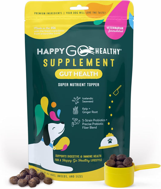 All Natural Dog Gut Health Probiotics Supplement | Enhances Digestive Health & Immune Support | Tasty Kibble Topper | 60 Count Pack