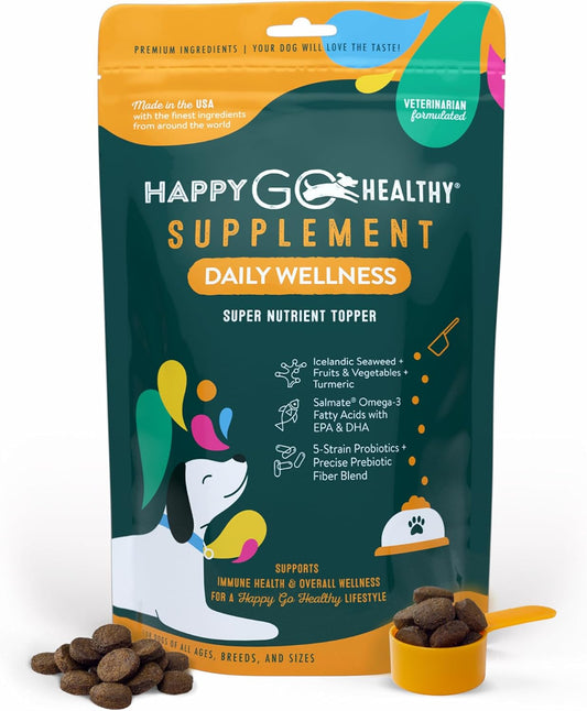 All-Natural Dog Wellness Supplements for Daily Health with Probiotics, Prebiotics, Fish Oil, and Seaweed | Promote Happy & Healthy Canines | 60 Count