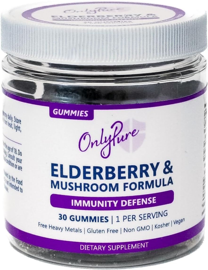 All Natural Elderberry & Mushroom Immunity Gummies with Lion's Mane, Cordyceps, Turkey Tail & Reishi - Vegan & Non-GMO - Made in USA - 30 Count