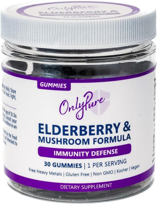 All Natural Elderberry & Mushroom Immunity Gummies with Lion's Mane, Cordyceps, Turkey Tail & Reishi - Vegan & Non-GMO - Made in USA - 30 Count