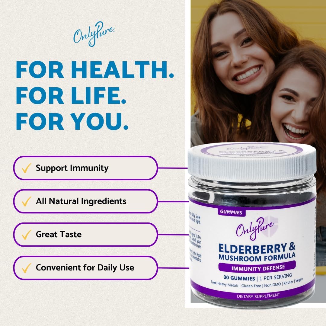 All Natural Elderberry & Mushroom Immunity Gummies with Lion's Mane, Cordyceps, Turkey Tail & Reishi - Vegan & Non-GMO - Made in USA - 30 Count