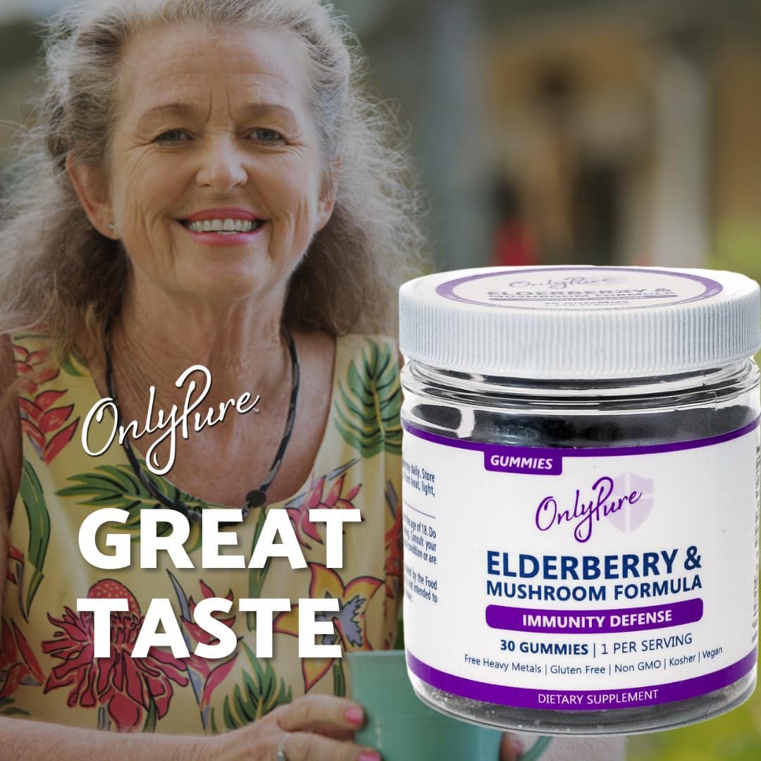 All Natural Elderberry & Mushroom Immunity Gummies with Lion's Mane, Cordyceps, Turkey Tail & Reishi - Vegan & Non-GMO - Made in USA - 30 Count