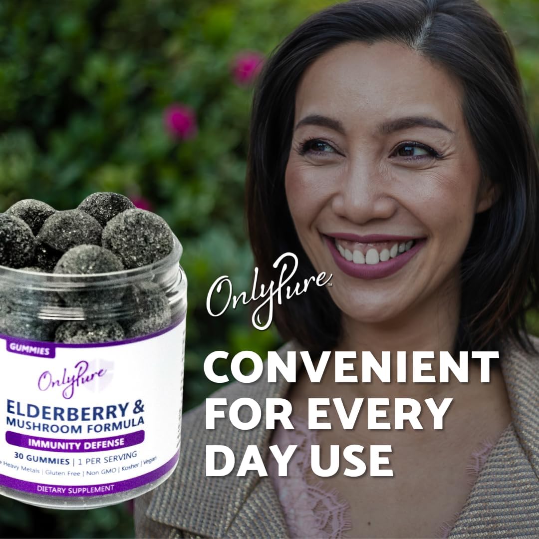 All Natural Elderberry & Mushroom Immunity Gummies with Lion's Mane, Cordyceps, Turkey Tail & Reishi - Vegan & Non-GMO - Made in USA - 30 Count