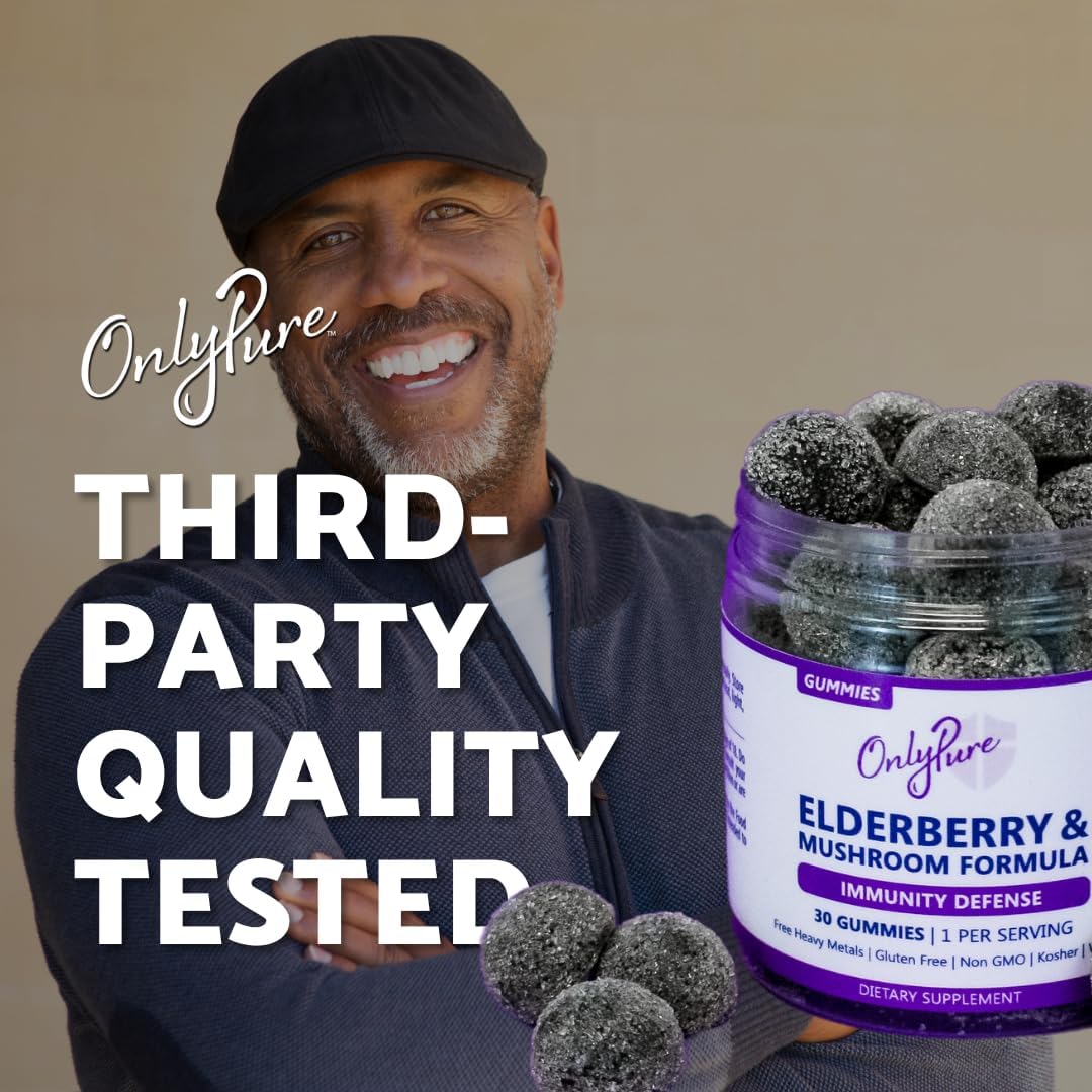 All Natural Elderberry & Mushroom Immunity Gummies with Lion's Mane, Cordyceps, Turkey Tail & Reishi - Vegan & Non-GMO - Made in USA - 30 Count