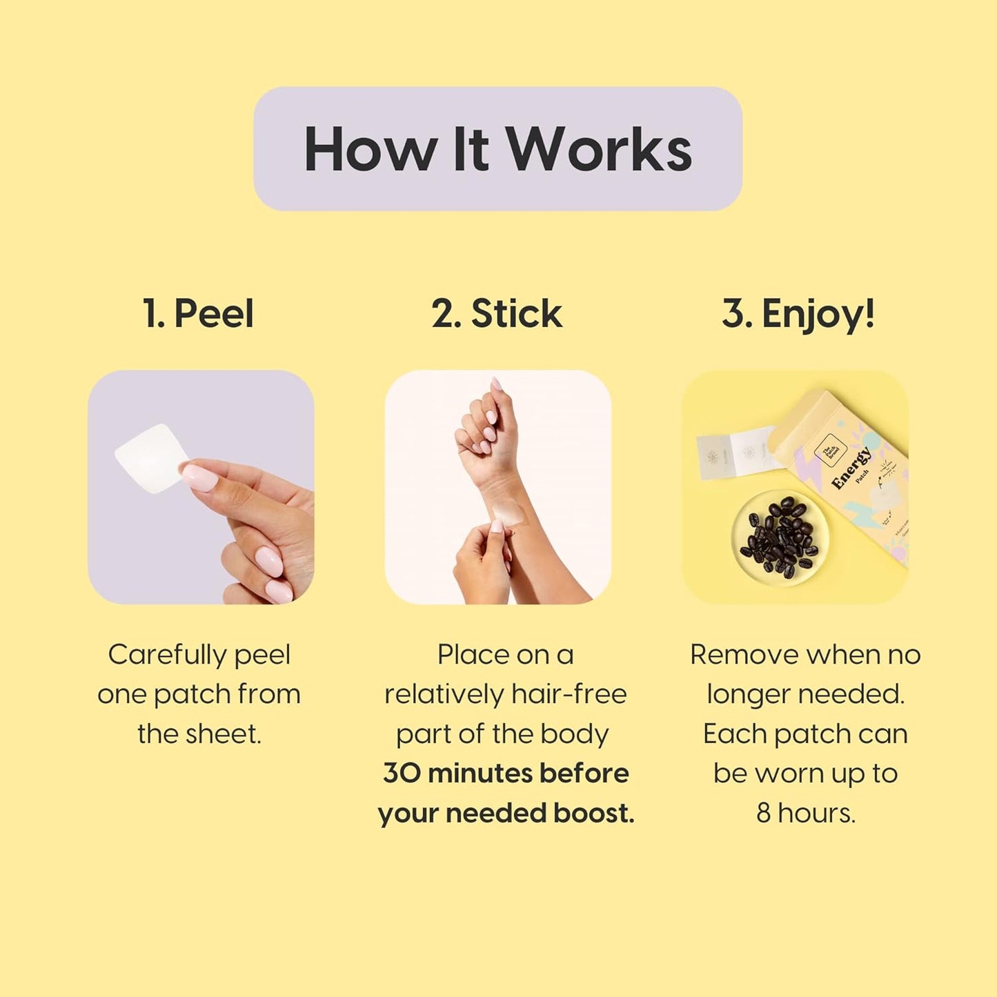 All Natural Energy Patches with Caffeine, B5, and B3 | Plant Based, Cruelty Free, Water Resistant | Long Lasting Energy Support