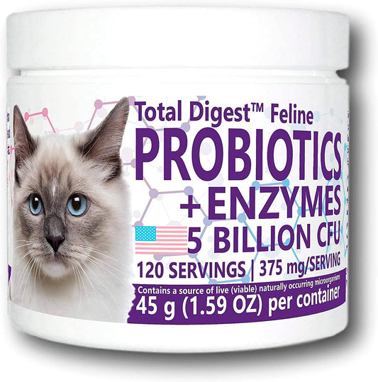 All-Natural Feline Probiotics and Enzymes Dietary Supplement for Digestive Health (120 Servings) by Equa Holistics Total Digest™