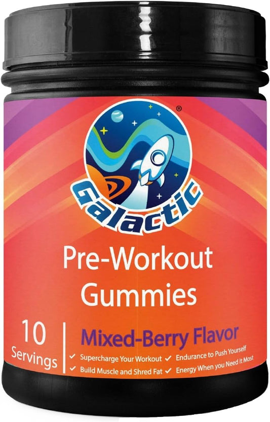 All Natural Galactic Pre-Workout Gummies with 250mg Caffeine and Essential Ingredients - 10 Servings