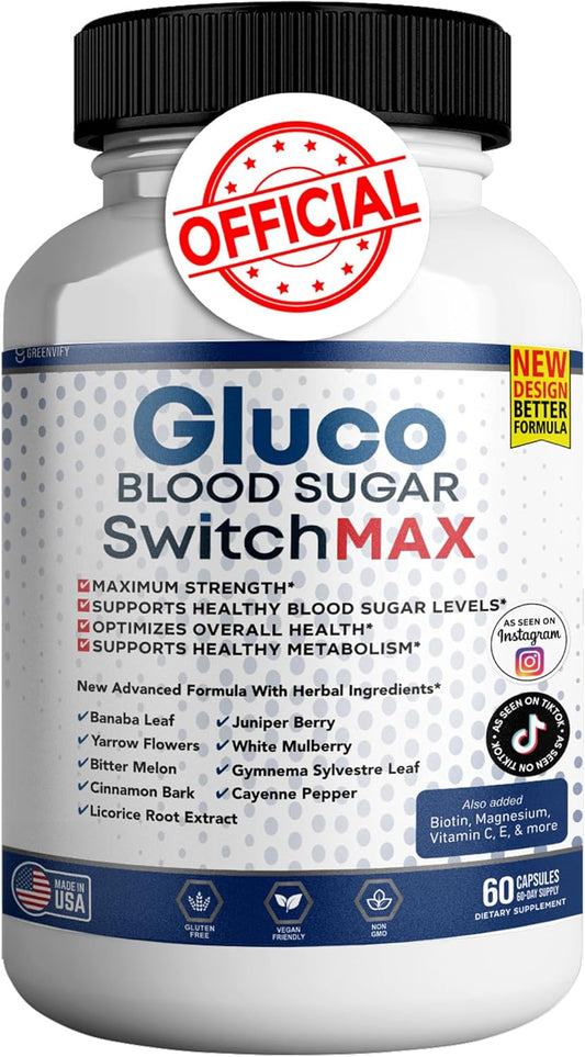 All Natural Greenvify Gluco Blood Sugar Support Supplement - 60 Capsules, Maintain Healthy Levels, Maximum Strength Formula