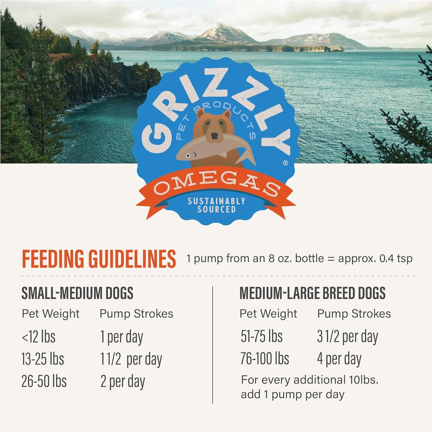 All-Natural Grizzly Wild Alaskan Salmon Oil Dog Food Supplement - Omega 3 Fatty Acids, 8 oz