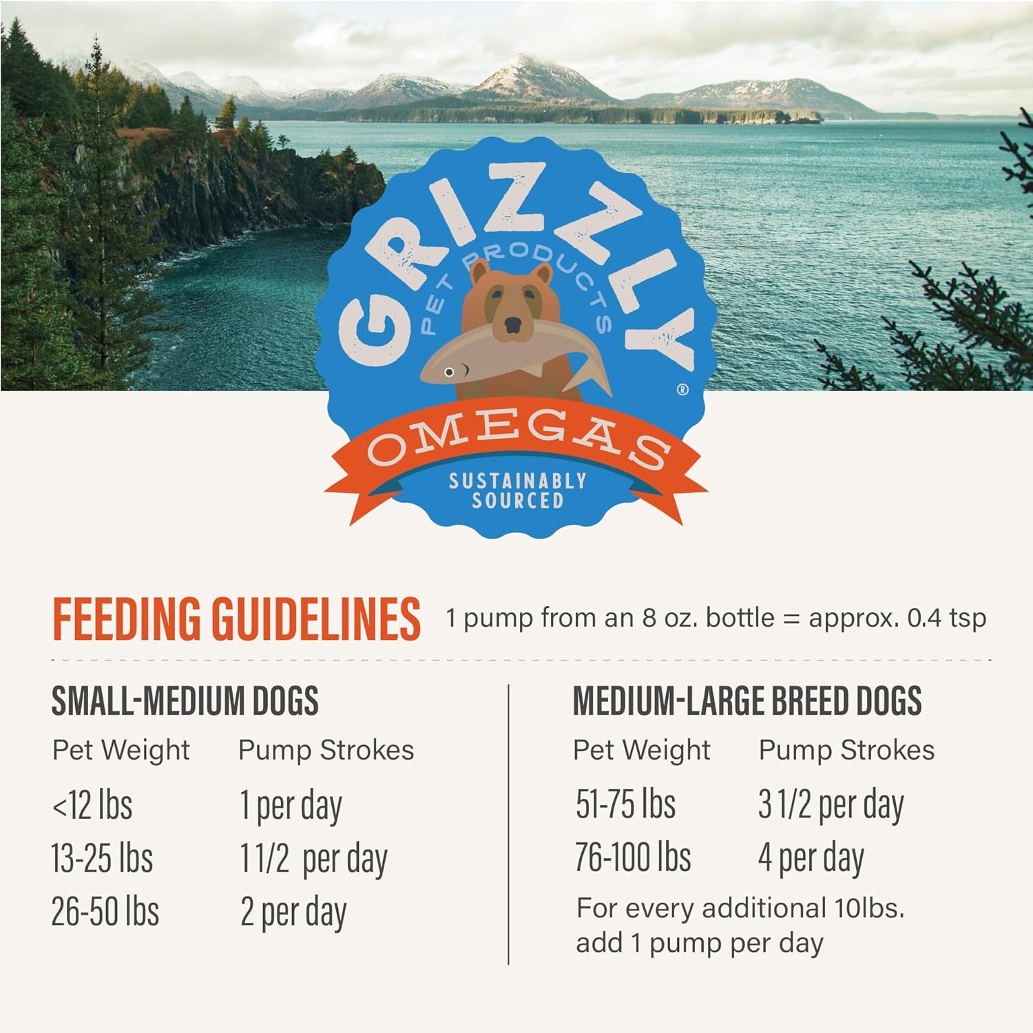 All-Natural Grizzly Wild Alaskan Salmon Oil Dog Food Supplement - Omega 3 Fatty Acids, 8 oz