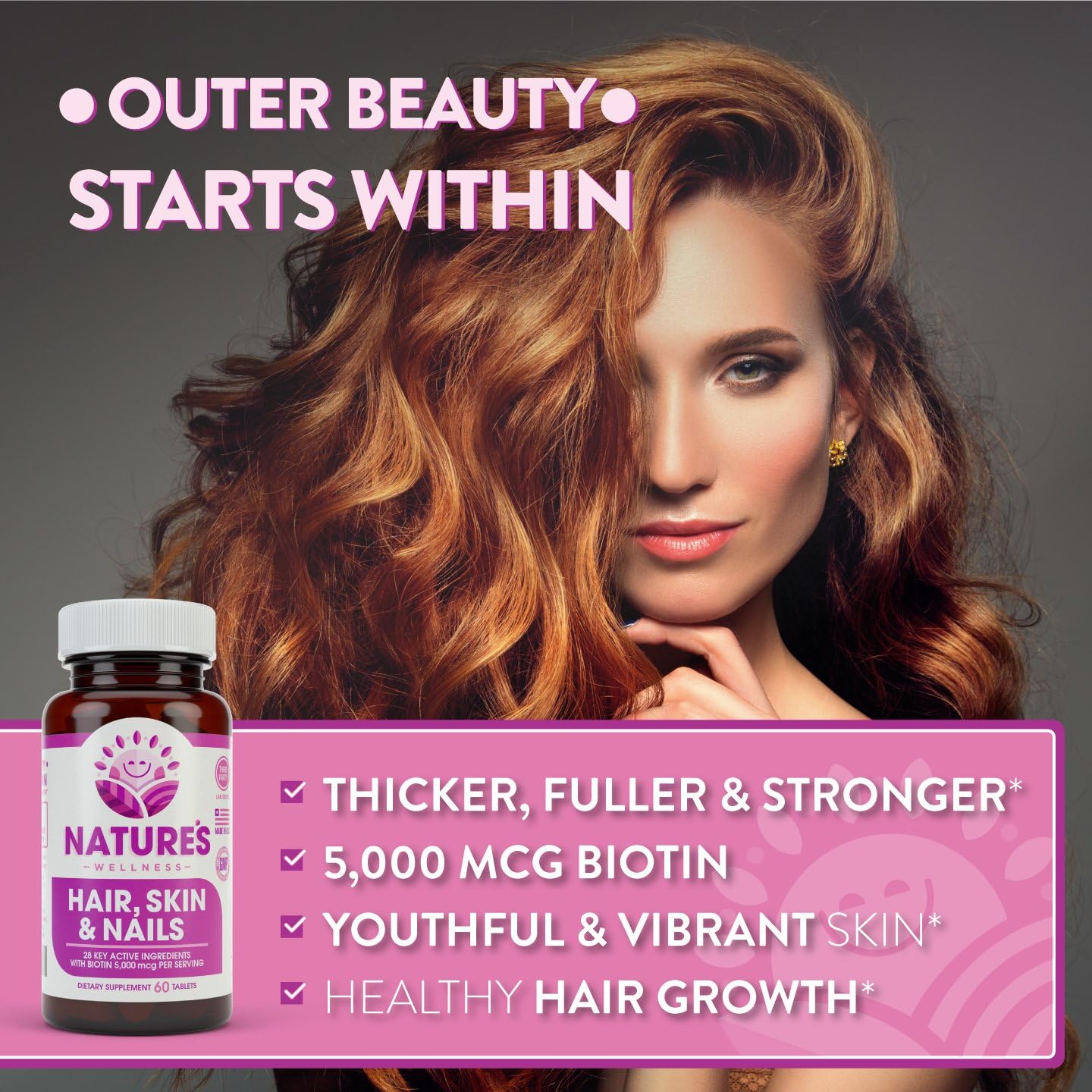 All-Natural Hair, Skin & Nails Nourishing Supplement with 4000mcg Biotin - 60 Count