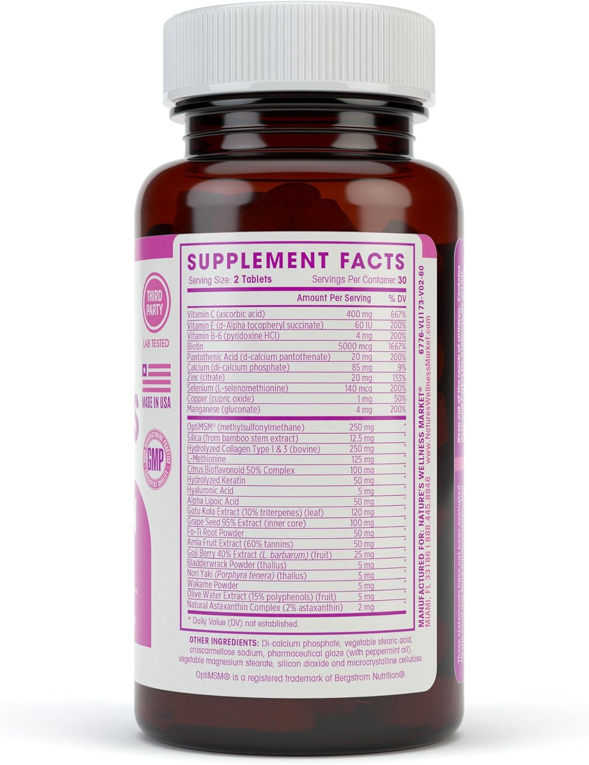 All-Natural Hair, Skin & Nails Nourishing Supplement with 4000mcg Biotin - 60 Count