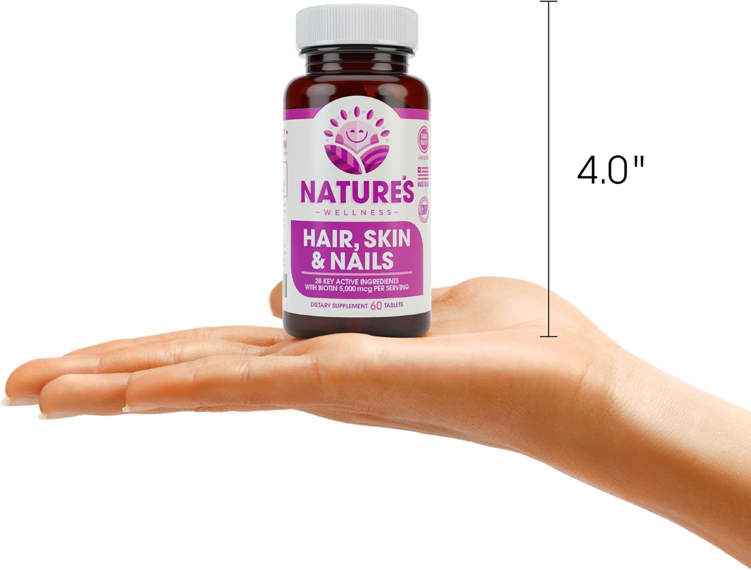 All-Natural Hair, Skin & Nails Nourishing Supplement with 4000mcg Biotin - 60 Count