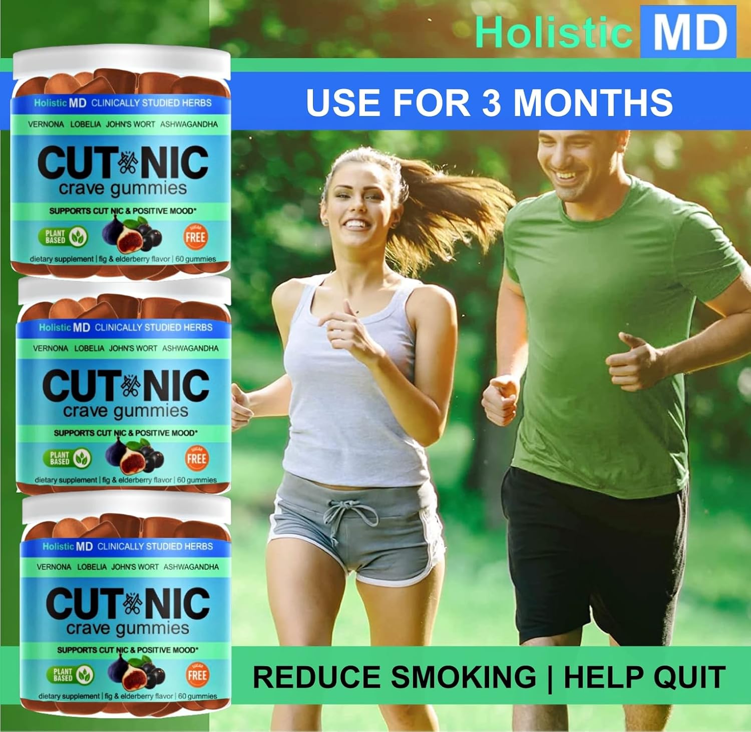 All-Natural Holistic MD Quit Smoking Gummies with Vernonia Cinerea, St. John's Wort, Ashwagandha | 60 Count Berries Flavor | Clinically Studied | Sugar-Free