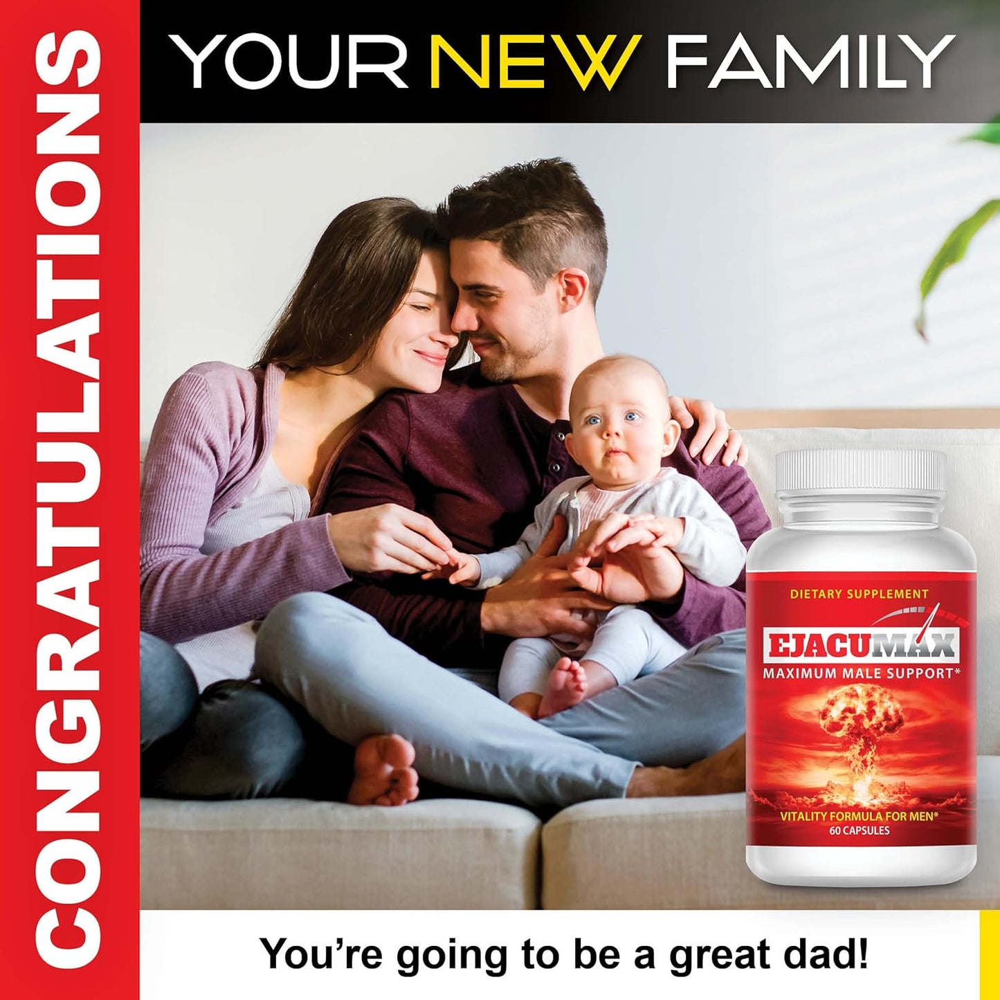 All Natural Male Fertility Formula - Increase Semen Volume and Sperm Count - MaleMax Ejacumax Vitality - 60 Capsules