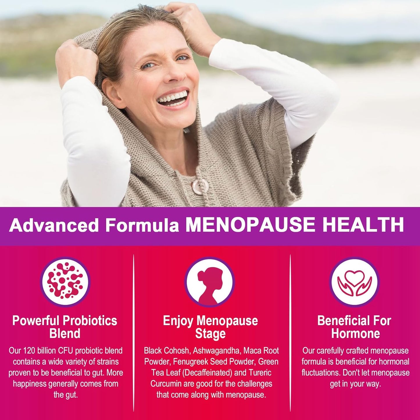 All-Natural Menopause Probiotic Supplements - 120 Billion CFU for Hot Flashes, Night Sweats, Mood Swings - 60 Capsules
