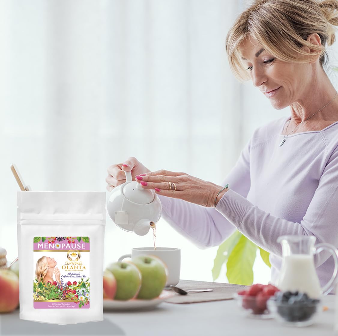 All-Natural Menopause Relief Tea - Herbal Solution for Hot Flashes, Menopause Symptoms - 20 Premium Sachets