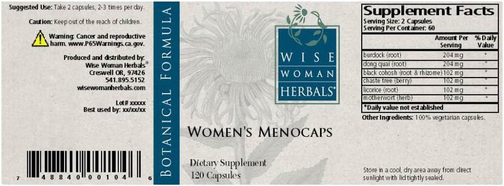 All-Natural Menopause Supplement for Women - 120 Capsules - Helps with Hot Flashes, Mood Swings, and Night Sweats - Promotes Emotional Balance by Wise Woman Herbals